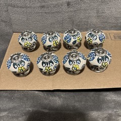 Ceramic Hand Painted Cabinet Or Drawer Knobs Lot of 8
