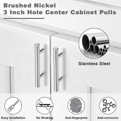 30 Pack Brushed Nickel Cabinet Handles 3 Inch Hole Center Drawer Pulls Stainless