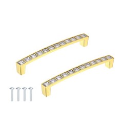 2Pcs, Crystal Drawer Handles 5″ Hole Center 6″ Length Pull with Screw Gold