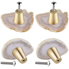 Agate Slice Cabinet Knobs with Screws Set of 4, Drawer Pull Handles Dresser W…