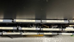 Lot Of Assorted Hardware With Pull Out Draw Steel Cabinet