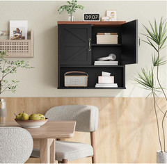 Gabinete de baño montado en pared negro con estante ajustable y almacenamiento