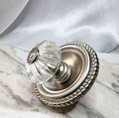 Set of 10 Architectural Fluted Lucite-Style Knobs | Brushed Nickel Rosette