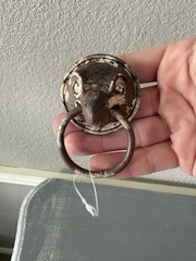 Vintage Cast Iron Eagle Hawk Bird Head Ring Pull Cabinet Knob Rustic Drawer Pull