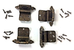 Vintage 50s Mid Century Lot of 4 Cabinet Door Hinges Hardware with 20 Screws