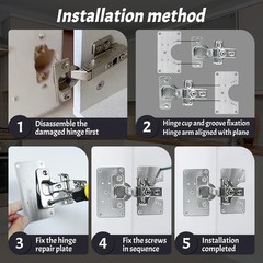 3 Pcs Cabinet Door Hinges, Hinge Repair Plate Kit Fix Loose Silver