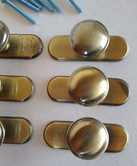 Antique Brass Brushed Drawer Cabinet Pulls Knobs Backing Plates Lot Of 6 W/Screw