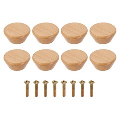 8Pcs, 1.77″ Flat Head Round Wood Drawer Knob with Screws Beech Color