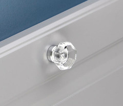 Two Clear Glass Octagon Cabinet Knobs, Brushed Nickel Base