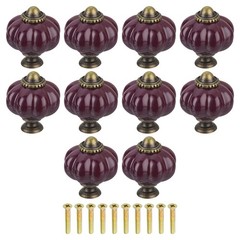10pcs Dark Purple Pumpkin Knobs, Vintage Drawer Pulls with 10 Screws, Ceramic