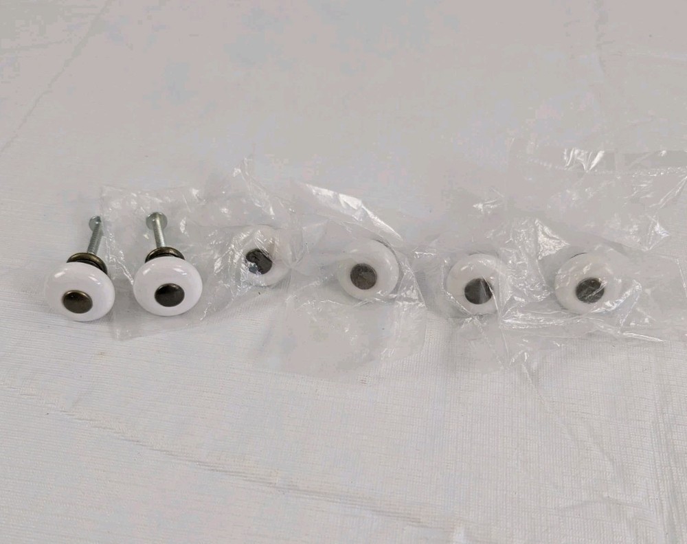 6 Vintage FARMHOUSE Small Porcelain Ceramic Drawer Cabinet Door Pull Knobs READ