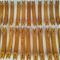 27X RARE 1970-80s Vintage 7″ Solid Wood Oak w Gold Insert Drawer Pull 6″ Center