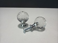 Vintage Original 1″ Faceted Round Heavy Clear Glass Knob – Set of 2