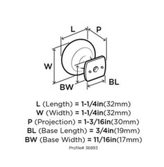 Amerock BP36893G10 Surpass 1-1/4 Inch Mushroom Cabinet Door Knob – Satin Nickel