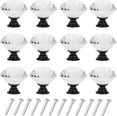 Yourgift 12 Pack Drawer Knobs Diamond Shaped Crystal Glass 30Mm Cabinet Knobs Pu
