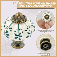 Ivory & Green Pumpkin Knobs Pack Ceramic Cabinet Knobs Vintage 2 Green Flower