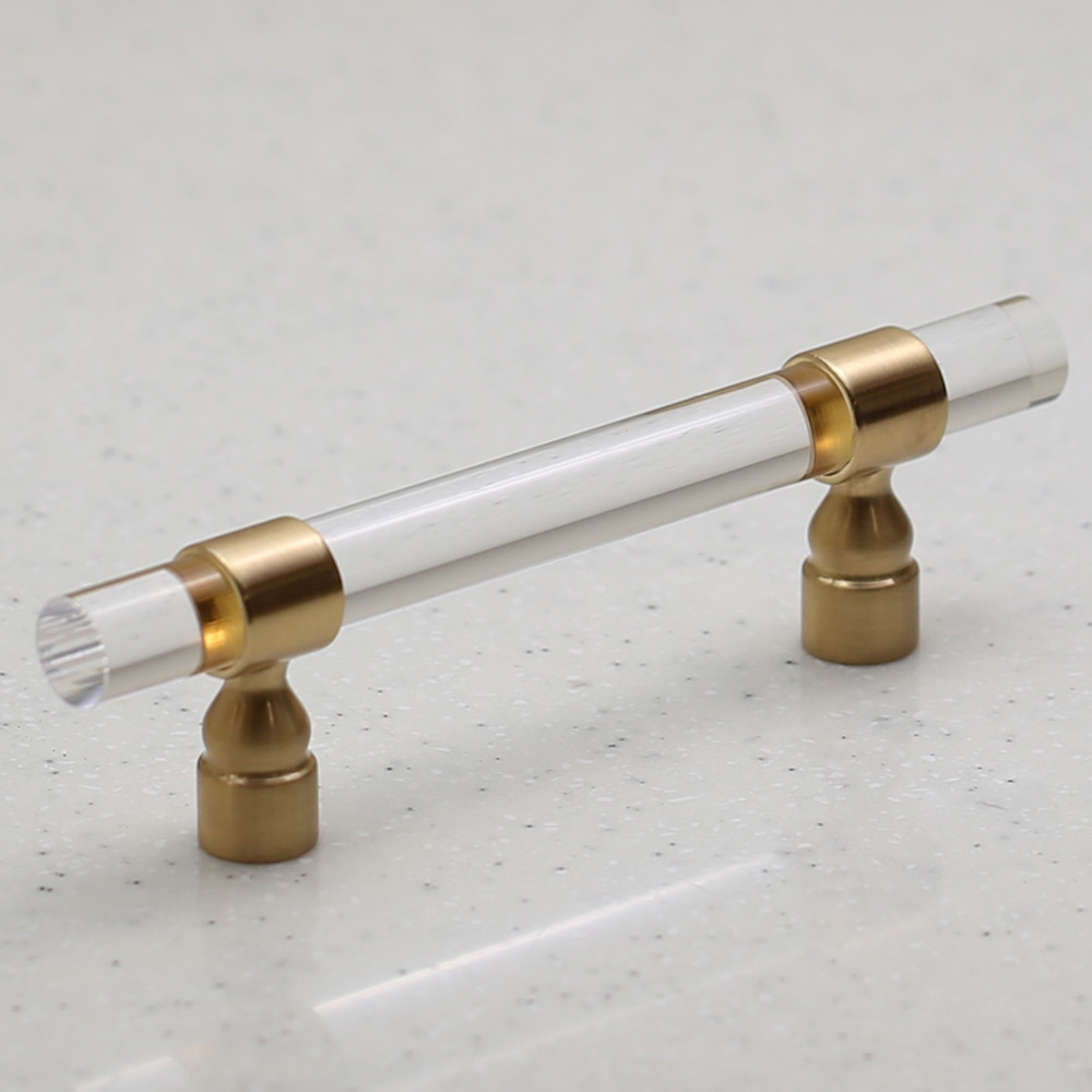 Lucite on Satin Gold – Knob & Pulls – Modern Gold – Clear Acrylic Cabinet