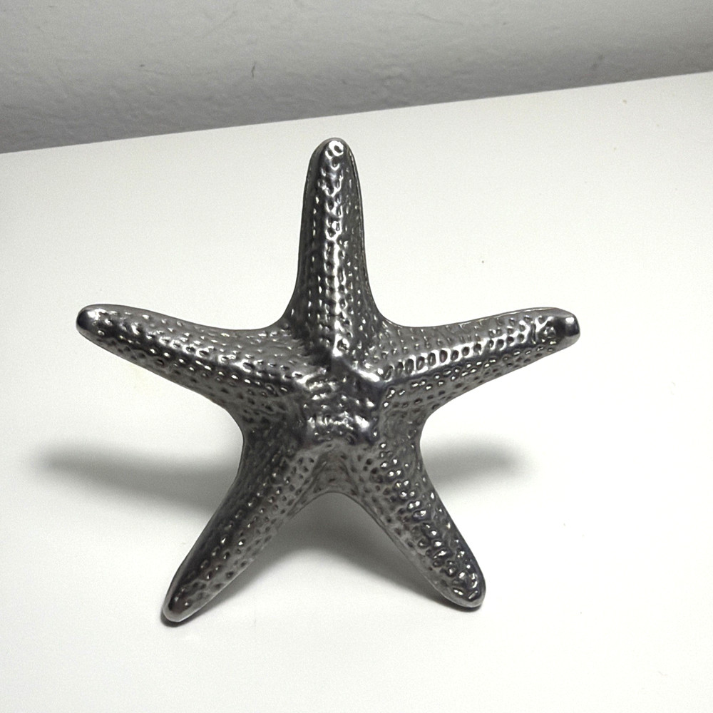 Silver Drawer Knob Hardware Pull Cabinet Star Fish Single One Metal Beach House
