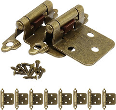10 Pack Antique Brass Self Closing Cabinet Hinges | Heavy Duty, 1/2″ Overlay