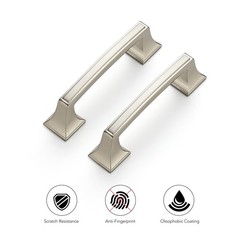 10 PCS Brushed Nickel 3 Inch Hole Center Square Kitchen Cabinet Drawer Pulls