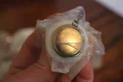 11 Vintage Porcelain White and Brass Cabinet Knobs New Old Stock