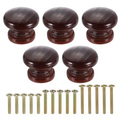 5Pcs 0.98″x0.79″ Round Wood Mushroom Shape Paint Surface Knob Tea Red