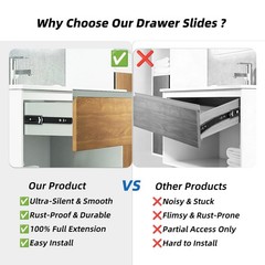 Drawer Slides 1 Pair Full Extension 10 12 14 16 18 20 22 24 inch Side Mount R…