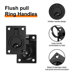 Flush Ring Pull 2.48″ x 1.73″ Square Recessed Door Pull with Screws Black