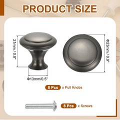 8Pcs Stainless Steel Knobs Single Hole Pull with Screw 23mm Gray