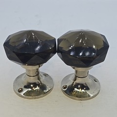 Extra Large Smoked Brown Glass Faceted Knobs 2.6″ Across. No Chips