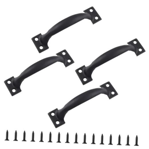 Bivethoi 4pcs 4 Inch Vintage Barn Door Pulls – Utility Cabinet Handles – Black