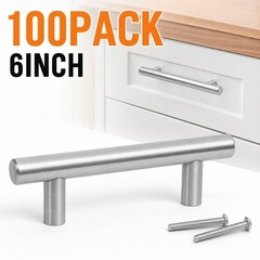 100Pcs 6 Inch Silver Stainless Steel T Bar Pull Handles Drawer Cabinet Door