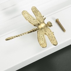 1X Creative Pull Handle Brass Feather Dragonfly Patterns for Furniture Ornaments