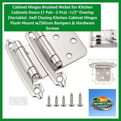 Cabinet Hinges Brushed Nickel for Kitchen Cabinets Doors 1 Pair -2 Pcs -1/2″ …