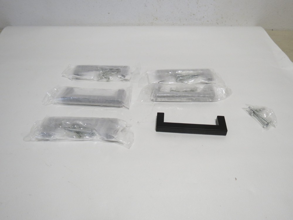 CABINET DRAWER HANDLES PACK OF 6 MATTE BLACK METAL 4.5″L 4 1/8 ” CENTER