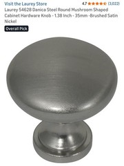 Laurey Danica Steel Mushroom Shaped Cab. Knob-Set Of 25-Brushed Satin Nickel-NEW