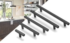 10 PCS Matte Black Round Bar Cabinet Pull 3″ CC EuroStyle TBar 5″ Long