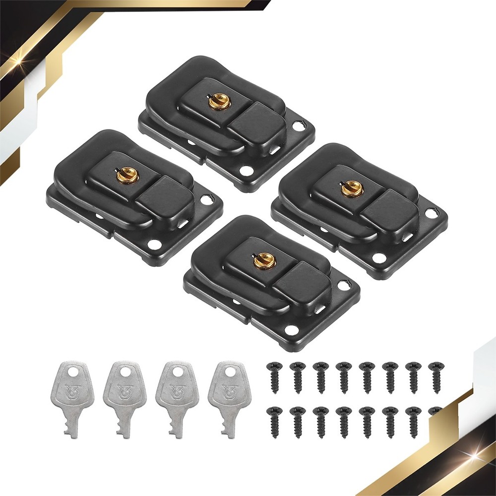 4 x Suitcase Lock Hasp 1.6″x1.10″ Iron Toggle Catch Latch with Key/Screw, Black