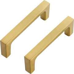 Brushed Brass Solid Pulls Cabinet Handles 5 Inch 30 Pack | Solid Zinc, Slim Desi