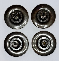 4 New Round Cabinet Knobs~Antique Brushed Brass~English Colonnade~ 1-1/2” Dia.