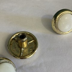 Set Of 3 Polished Brass And White Porcelain Knobs 1.1” Vintage