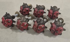 Antique Lady Bug Cast Iron Metal Drawer Pull Handle Cabinet Door Knobs Set of 7