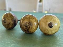 Set of 3 Ceramic Bronze Green Tan Brown Marble Round Cabinet Knobs Handles Pulls