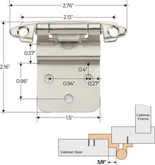 50 Pack (25 Pairs) 3/8 Inch Insert Kitchen Cabinet Hinges, Satin Nickel Self