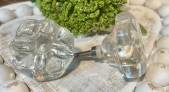 Set 4 Clear Glass Rose Dresser Drawer Pulls Cabinet Furniture Door Knobs 1.75″