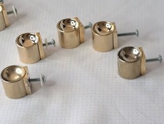 10 Vintage Mid-Century Modern Barrel Plastic Cabinet Drawer Knobs Gold