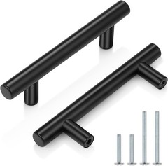 3 Inch Hole Centers Flat Black Cabinet Pulls T Bar Handle 10 Pack