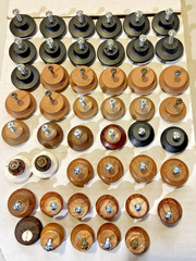 LOT OF 47 ROUND WOODEN KNOB PULLS WITH SCREWS