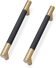 10 Pack Matte Black and Champagne Bronze Cabinet Pulls Knurled 5 Inch Hole Cente