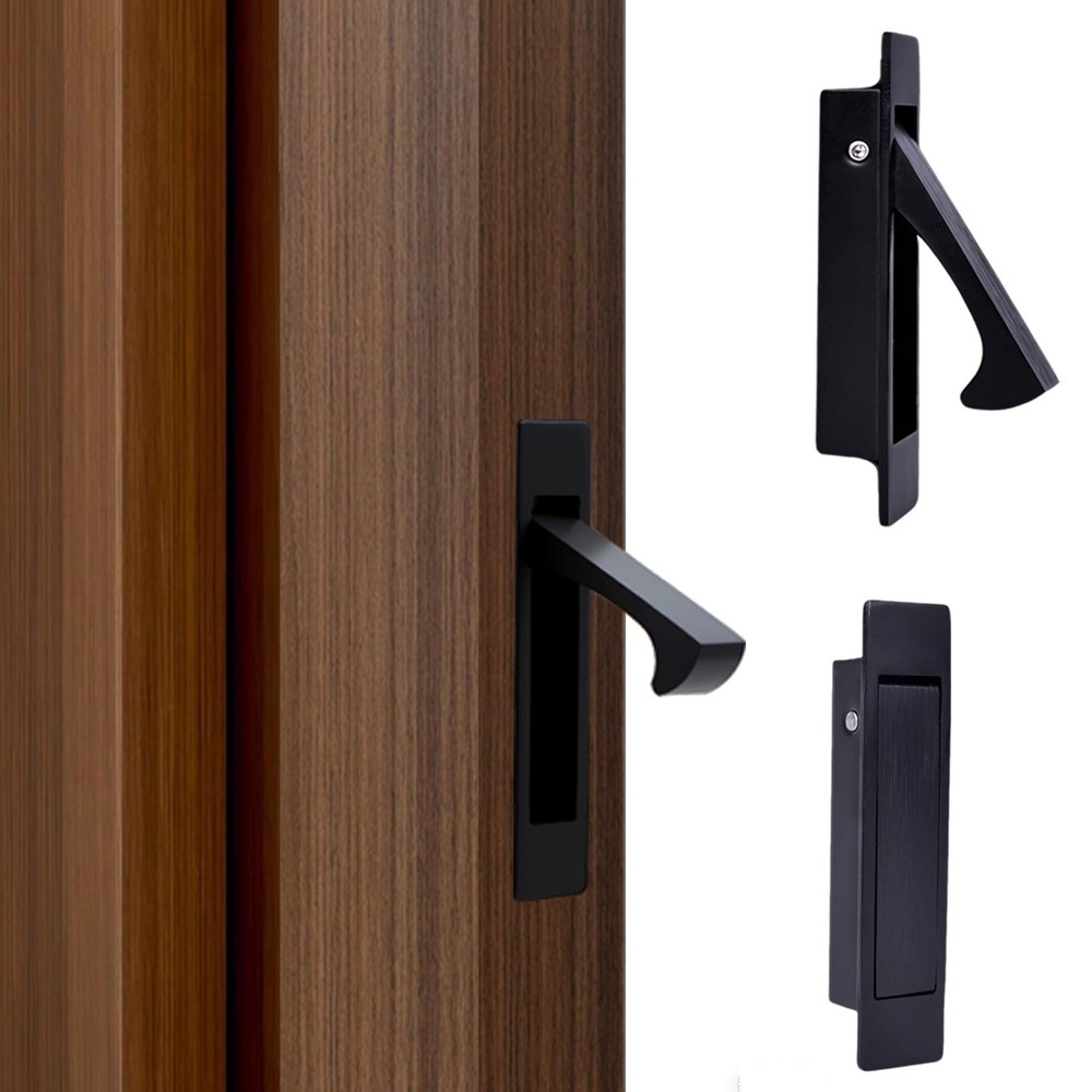 2 PCS Pocket Door Handles Edge Pull Stainless Steel 304 Flush Mount Black